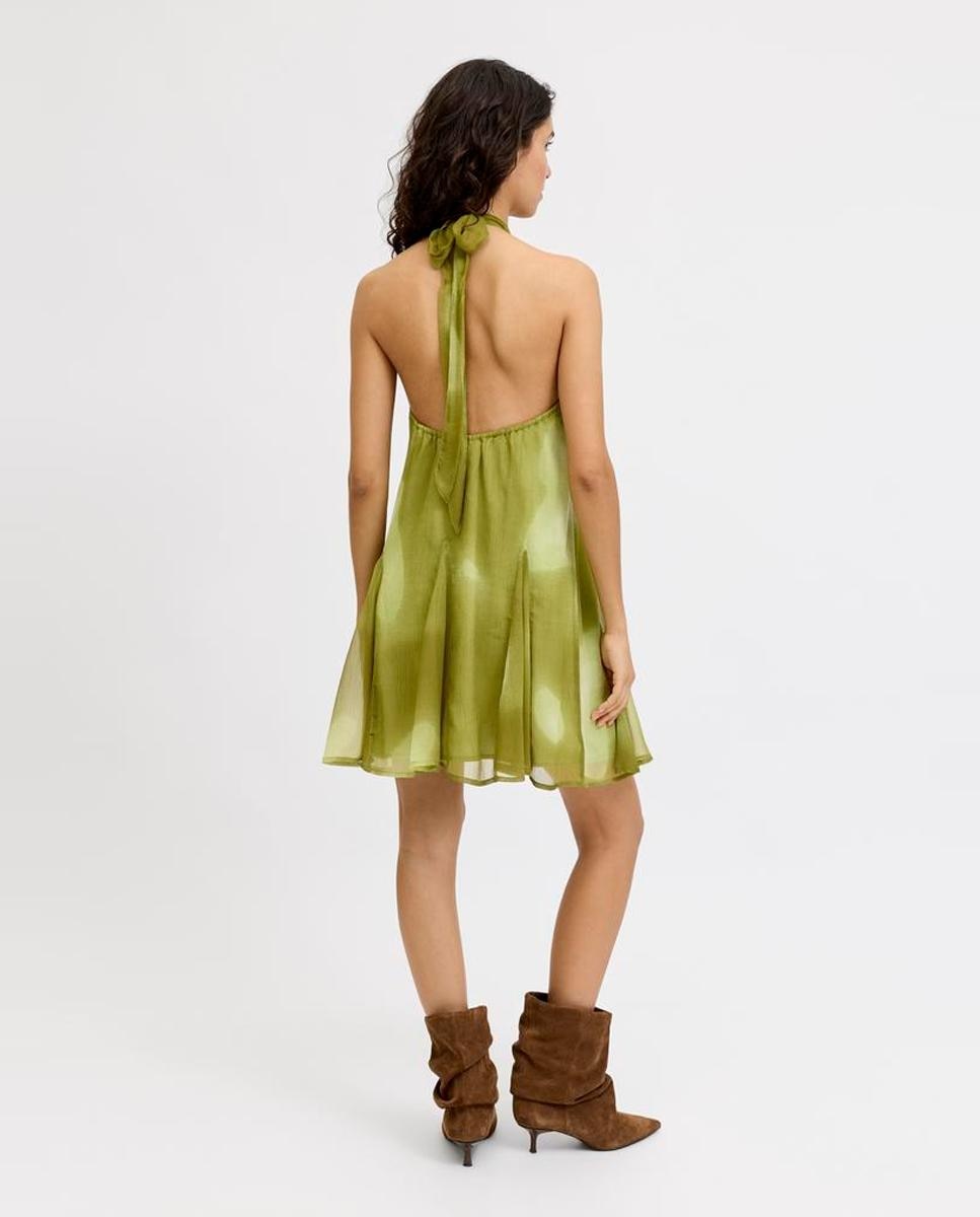Vestido Curto Estampado com Gola Halter Verde-3