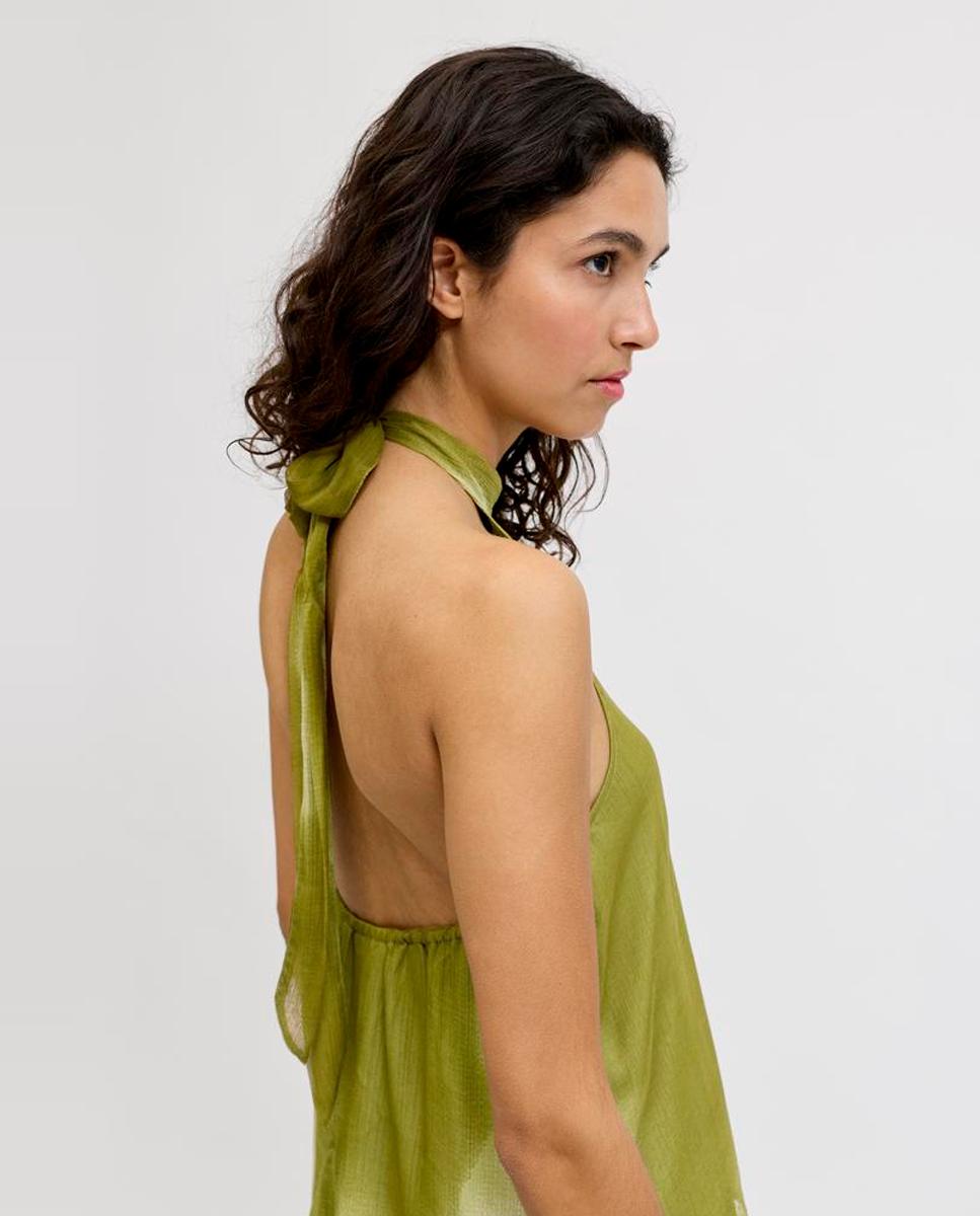Vestido Curto Estampado com Gola Halter Verde-4