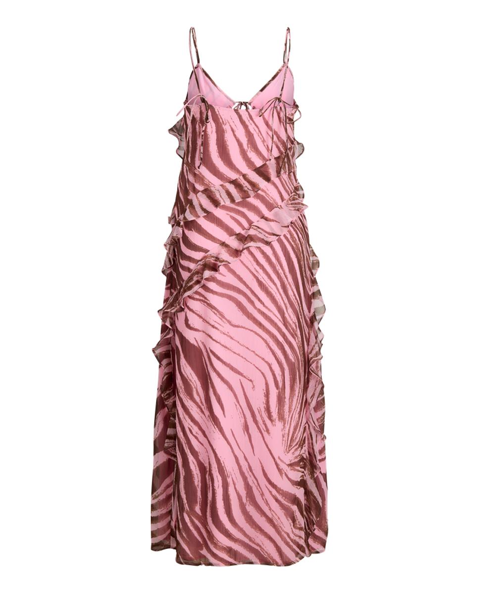 Vestido Comprido de Alças com Folhos Rosa-6