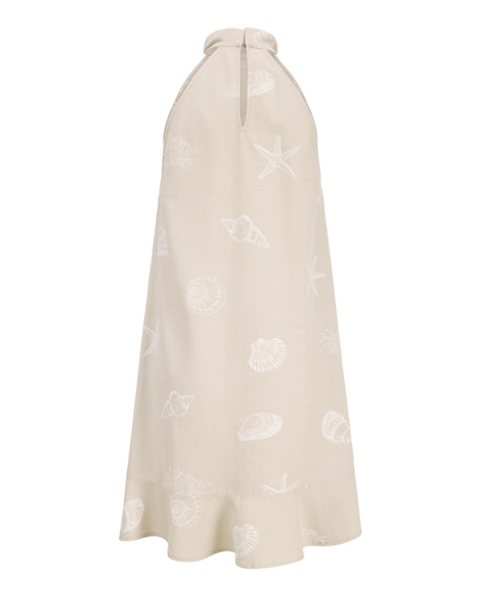 Vestido Curto Estampado com Gola Alta Bege-6