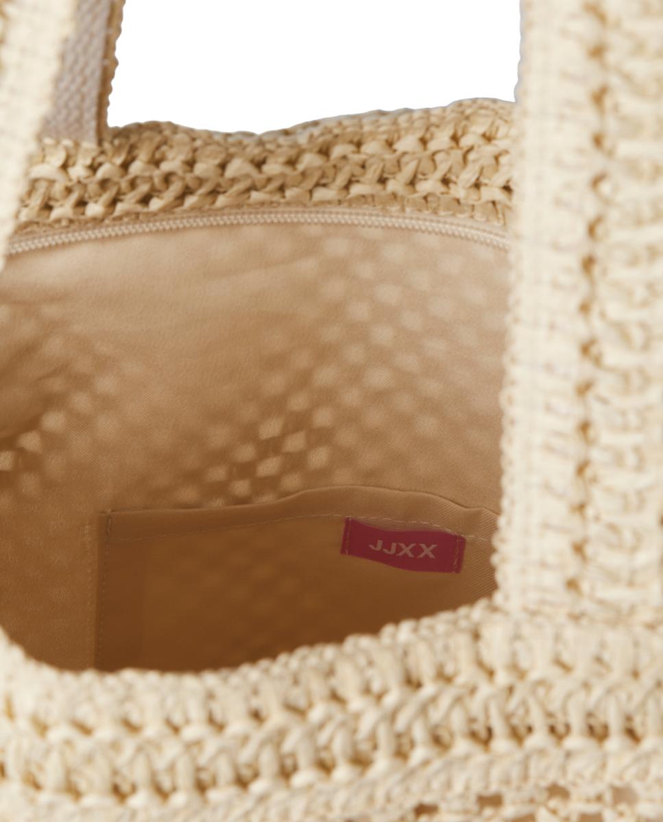 Mala Shopper Grande com Efeito de Ráfia Natural-4