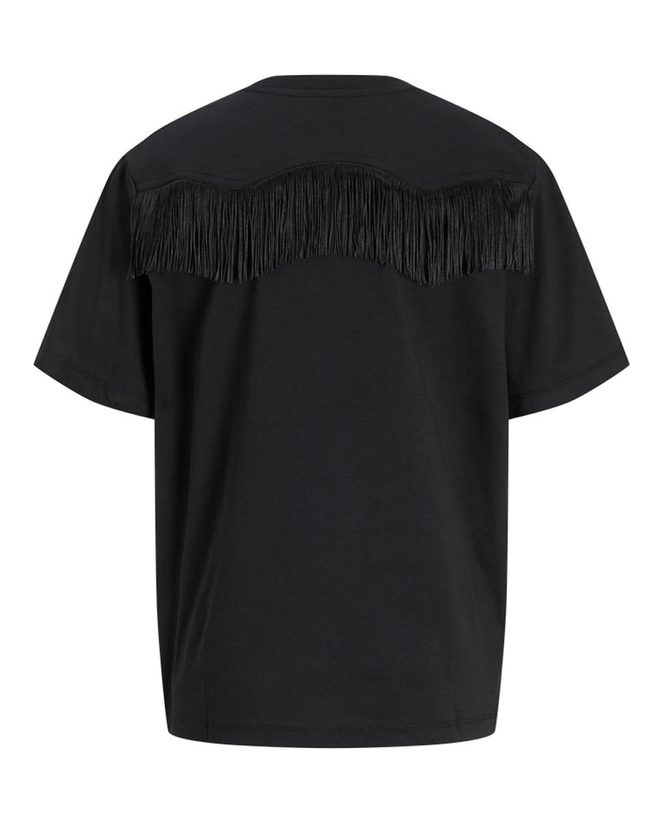 T-shirt com Detalhe de Franjas Preto-6