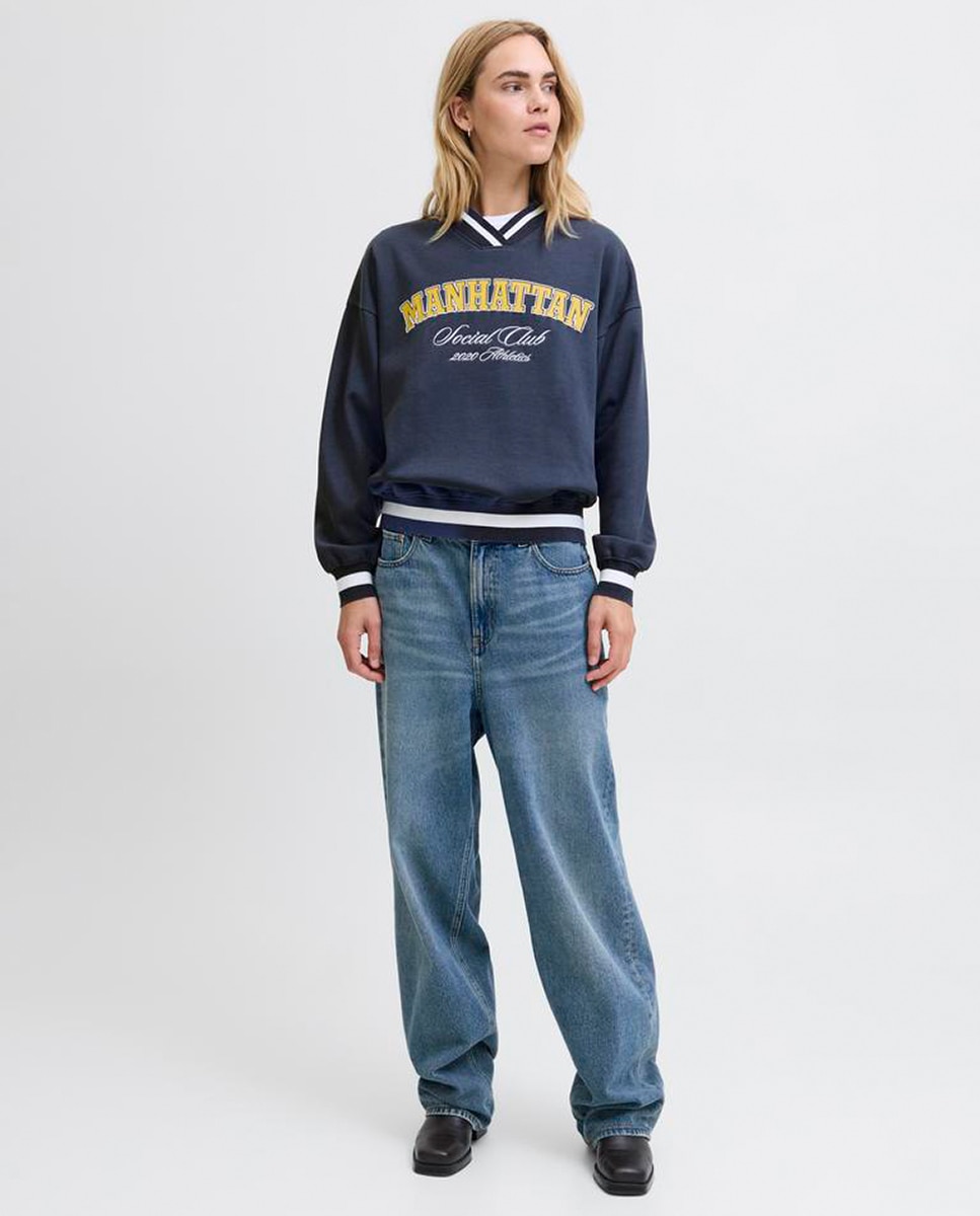 Sweatshirt com Estampado à Frente Azul-marinho-2