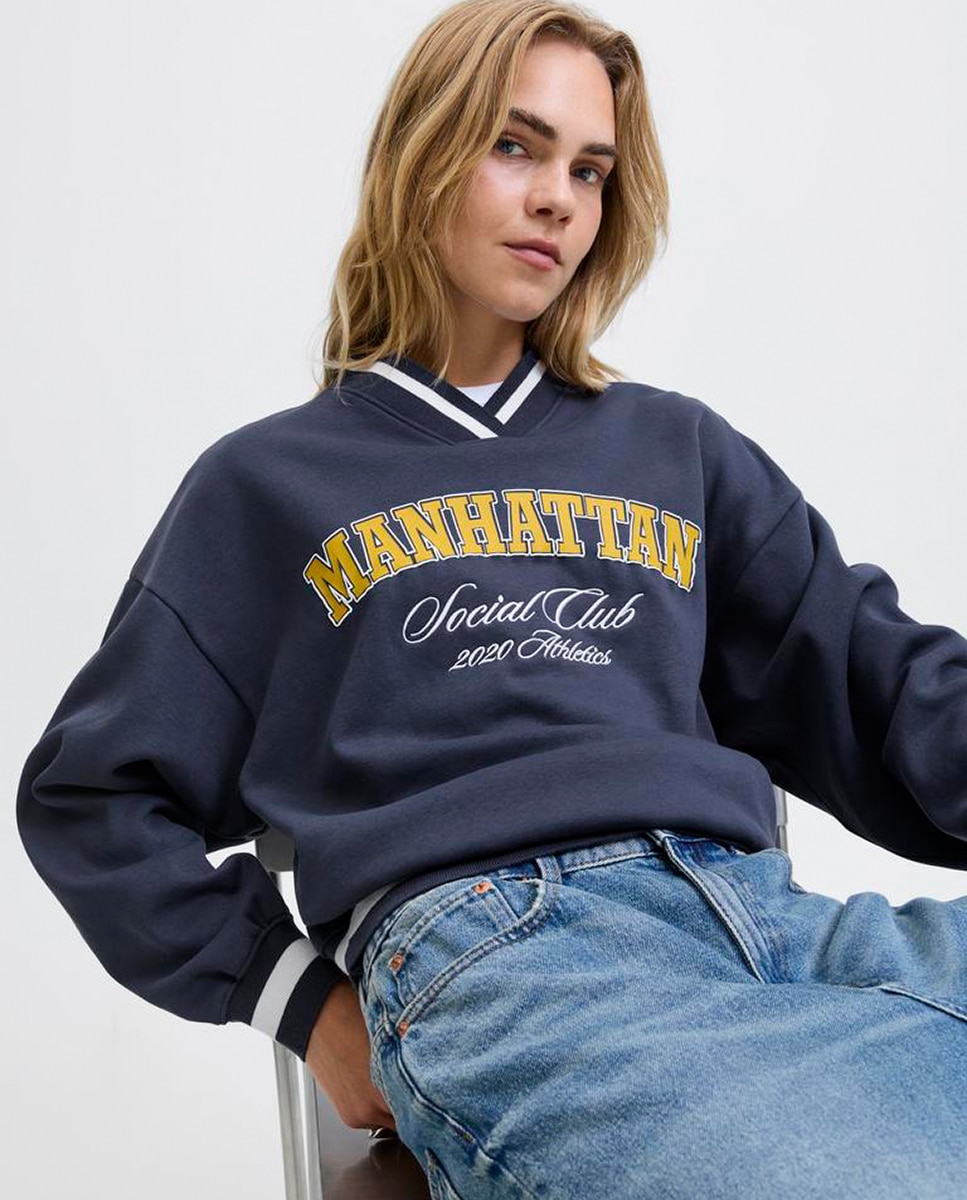 Sweatshirt com Estampado à Frente Azul-marinho-4