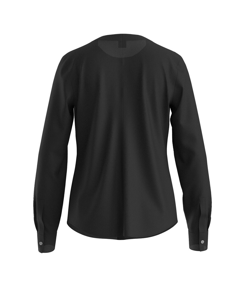 Blusa con cuello fruncido en crepé de China de seda elástica - Boss - Negro Negro-2