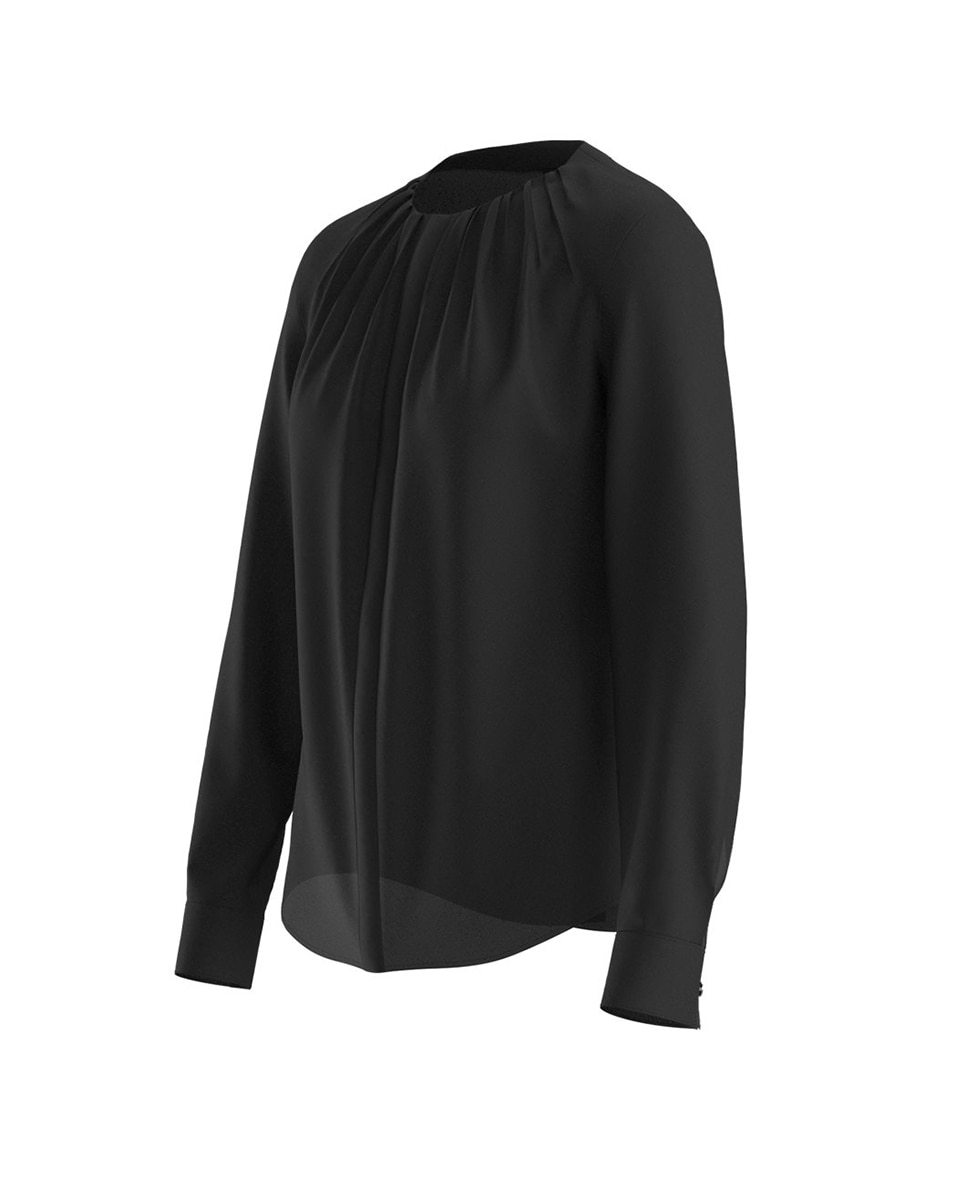 Blusa con cuello fruncido en crepé de China de seda elástica - Boss - Negro Negro-3