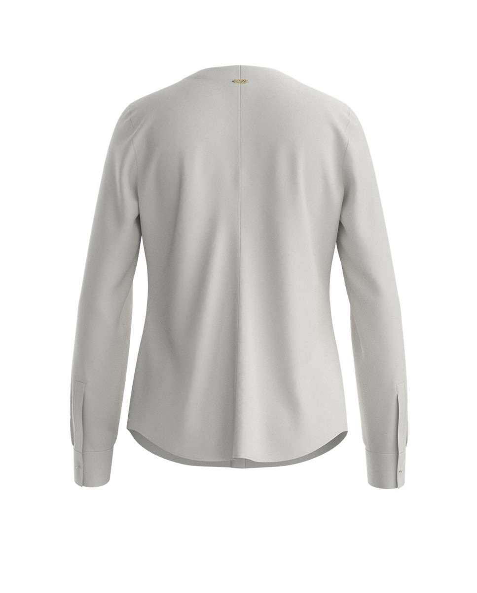Blusa com Gola Franzida em Crepe da China e Seda Elástica Branco-2