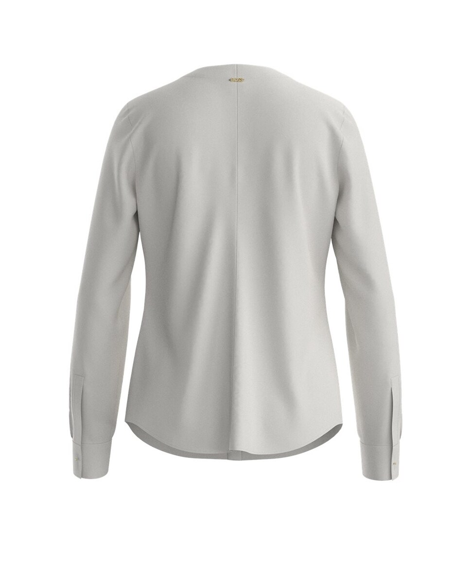 Blusa com Gola Franzida em Crepe da China e Seda Elástica Branco-2