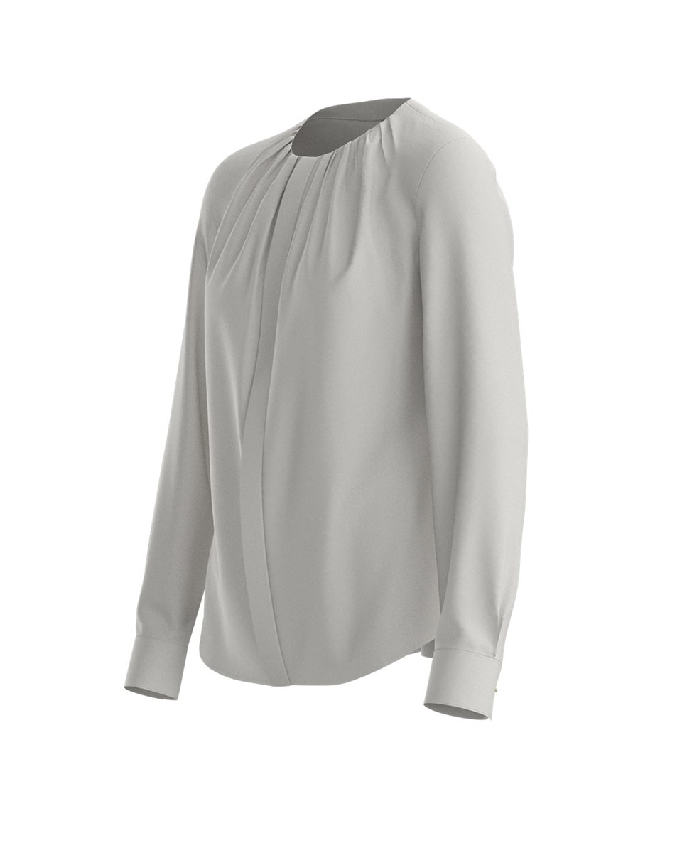 Blusa com Gola Franzida em Crepe da China e Seda Elástica Branco-3