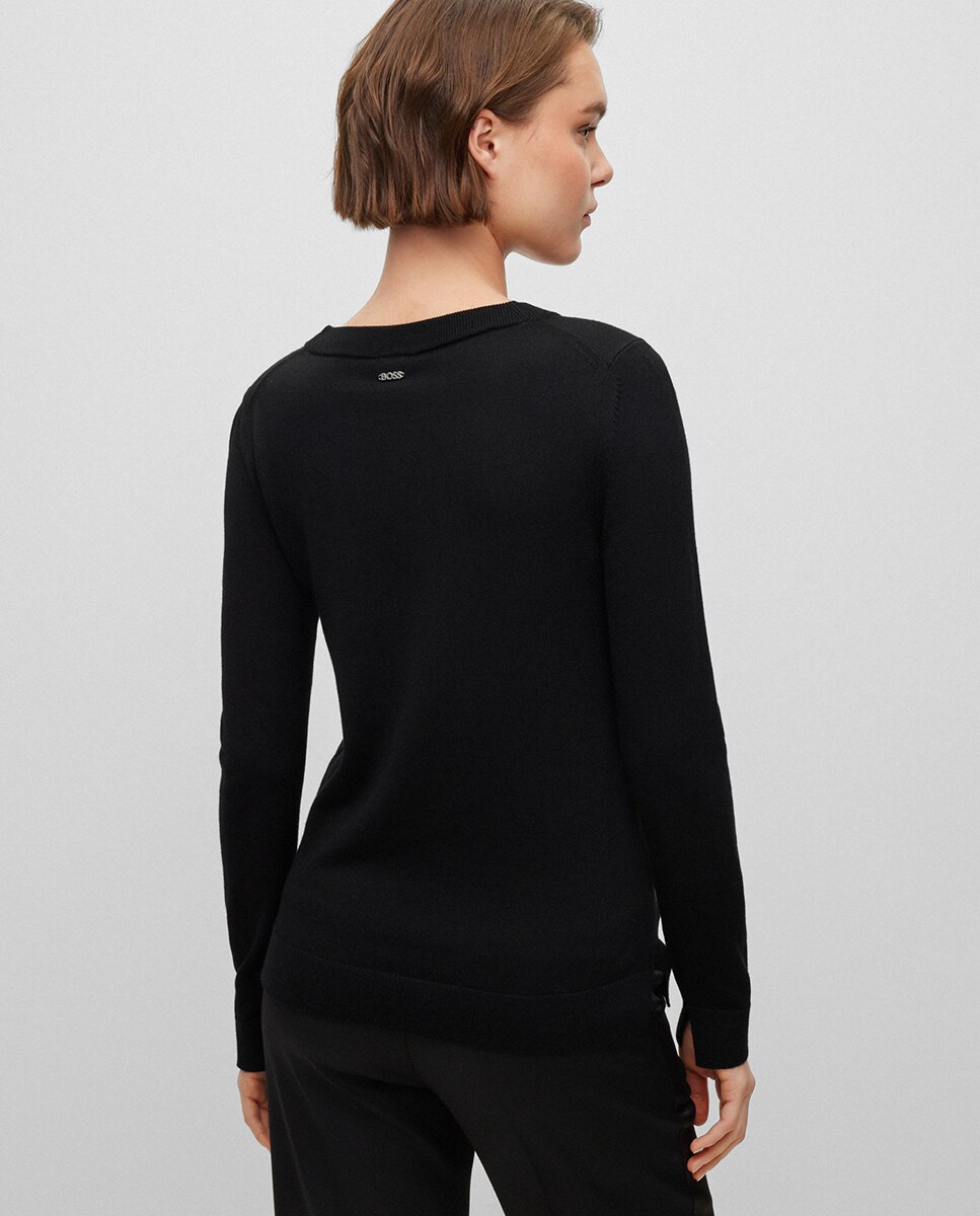 Camisola de malha lisa com manga comprida Preto-2