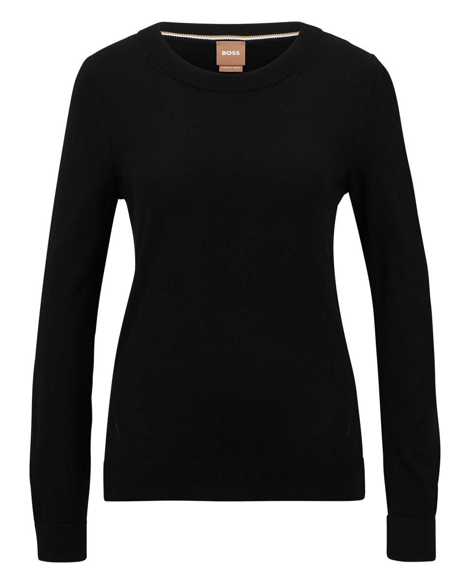 Camisola de malha lisa com manga comprida Preto-4