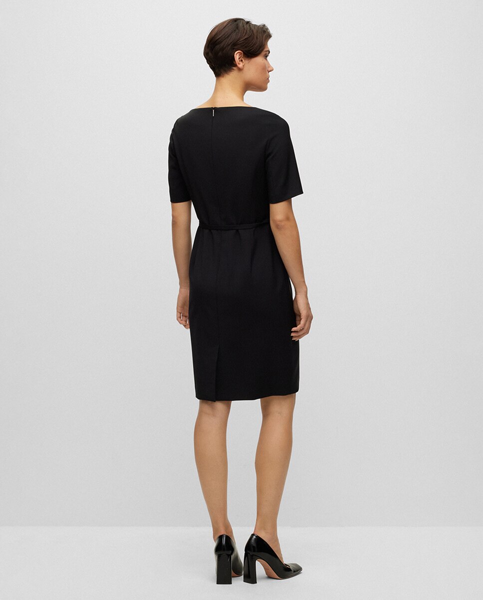Vestido Slim Fit com Detalhe de Cinto e em Lã Virgem Preto-2