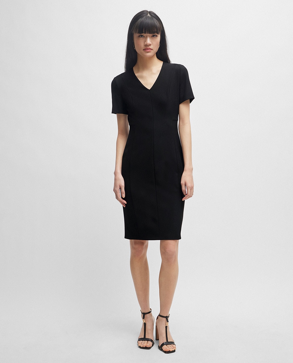 Vestido Slim Fit com Fecho de Correr que Percorre Todas as Costas Preto-1