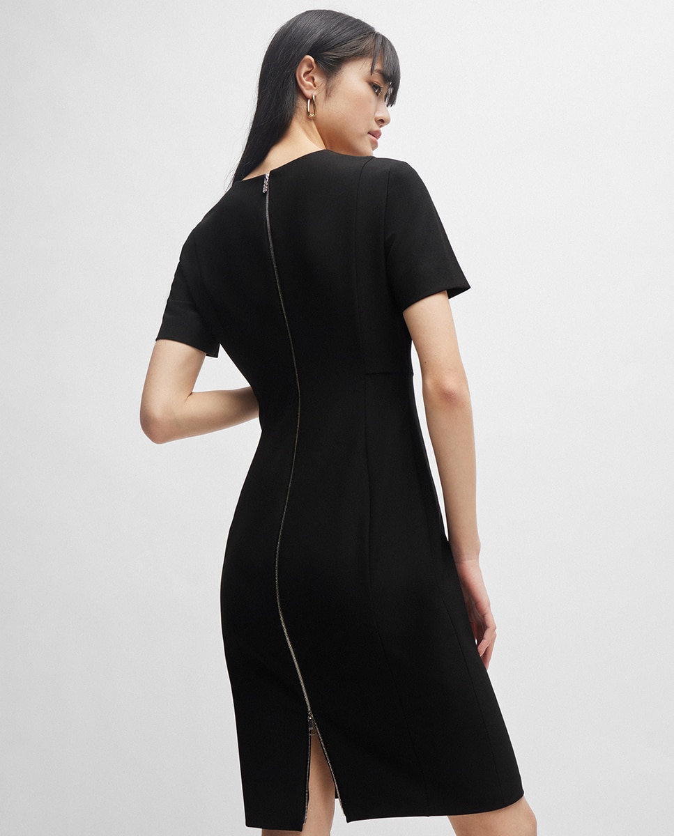 Vestido Slim Fit com Fecho de Correr que Percorre Todas as Costas Preto-3