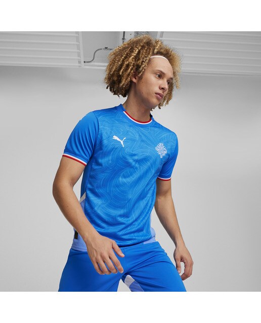 T-shirt de Homem 1.º Equipamento Islândia KSI 2024 Réplica Azul-1