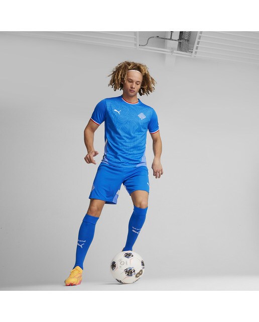 T-shirt de Homem 1.º Equipamento Islândia KSI 2024 Réplica Azul-3