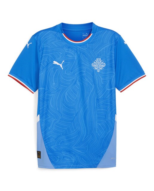 T-shirt de Homem 1.º Equipamento Islândia KSI 2024 Réplica Azul-6