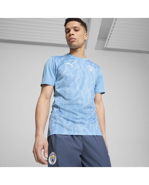 T-shirt de Homem Manchester City 2024-2025 Prematch SS Jer Azul-1
