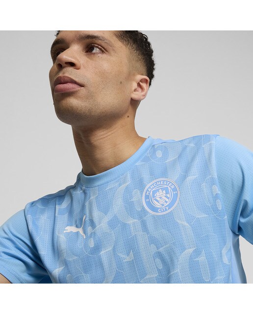 T-shirt de Homem Manchester City 2024-2025 Prematch SS Jer Azul-3