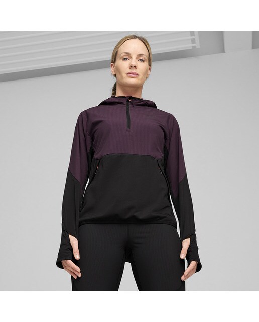 Sweatshirt de Mulher Seasons Microfleece Hooded Hybrid 1/2 Zip Preto-1