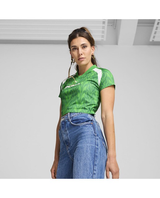 T-shirt de Mulher Football Jersey Baby Tee Verde-1