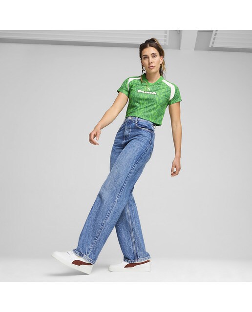 T-shirt de Mulher Football Jersey Baby Tee Verde-5