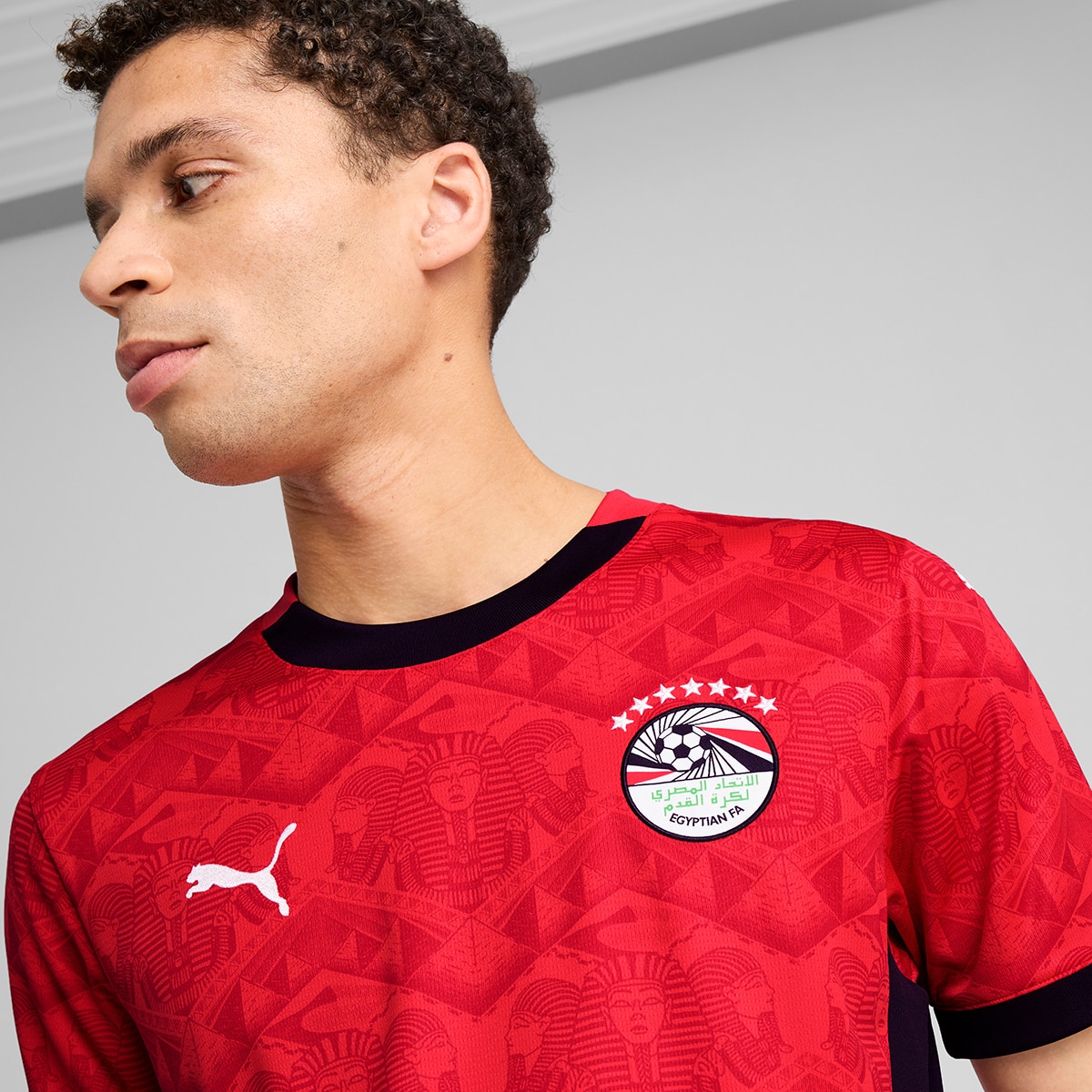 T-shirt de Homem 1.º Equipamento Egito 2024-2025 Réplica Vermelho-4
