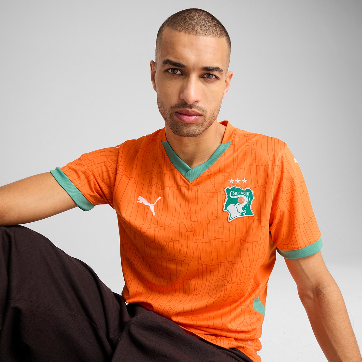 T-shirt de Homem 1.º Equipamento Costa do Marfim 2024-2025 Réplica Laranja-3