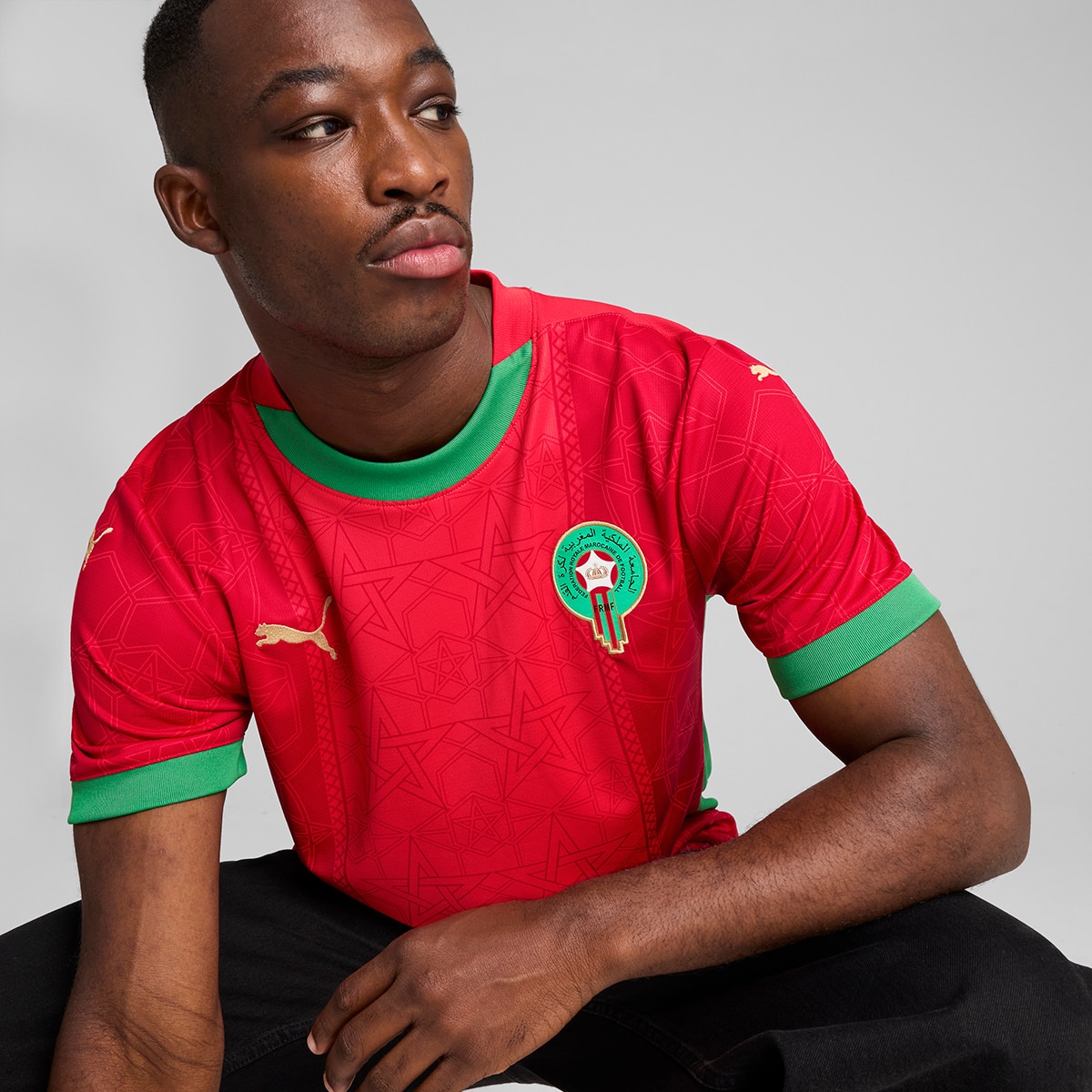 T-shirt de Homem 1.º Equipamento Marrocos FRMF 2024-2025 Vermelho-3