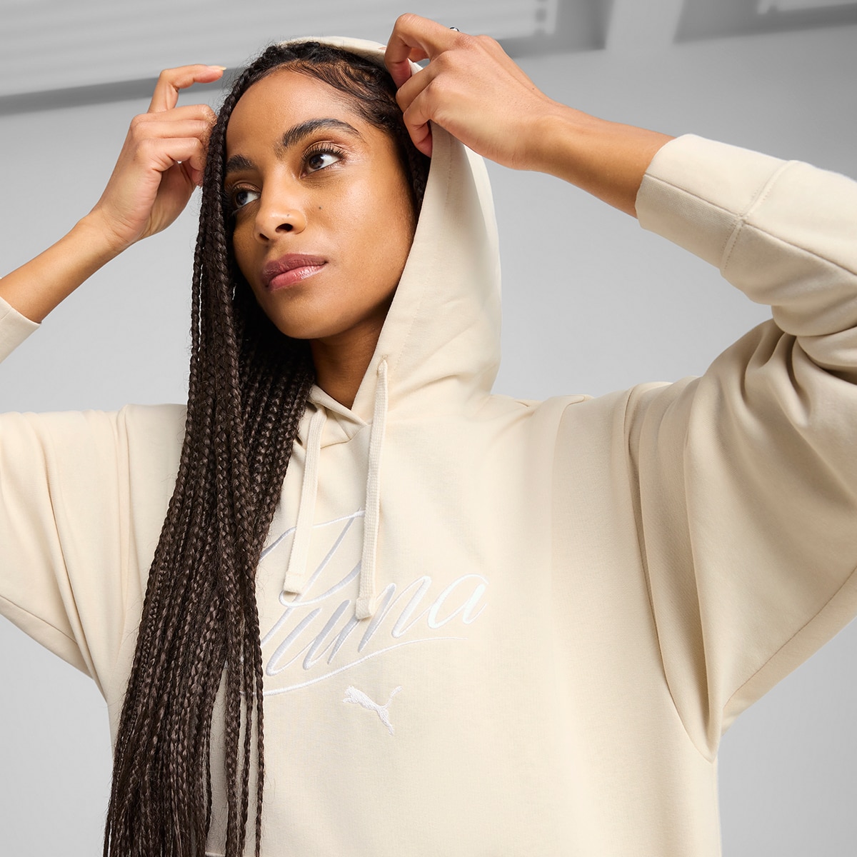 Sweatshirt de Mulher ESS Script Comfort Hoodie TR Branco-3