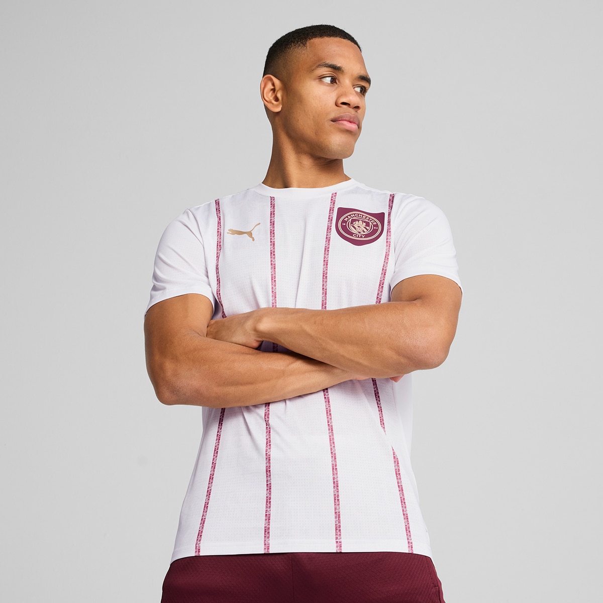 T-shirt de Futebol de Homem MCFC Prematch SS Jersey Branco-1