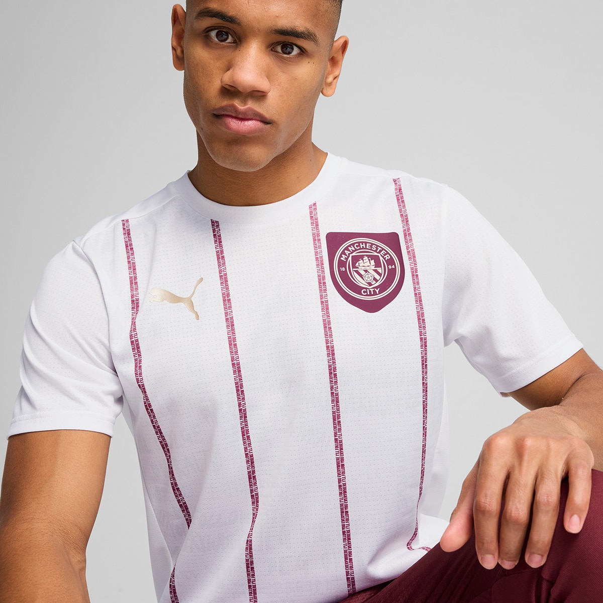 T-shirt de Futebol de Homem MCFC Prematch SS Jersey Branco-3