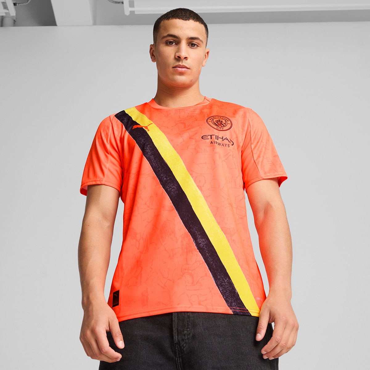 T-shirt de Futebol de Homem Kidsuper MCFC Jersey Réplica Laranja-1