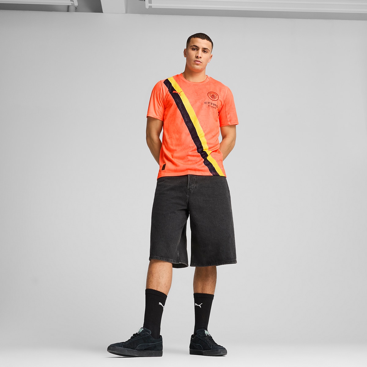 T-shirt de Futebol de Homem Kidsuper MCFC Jersey Réplica Laranja-5