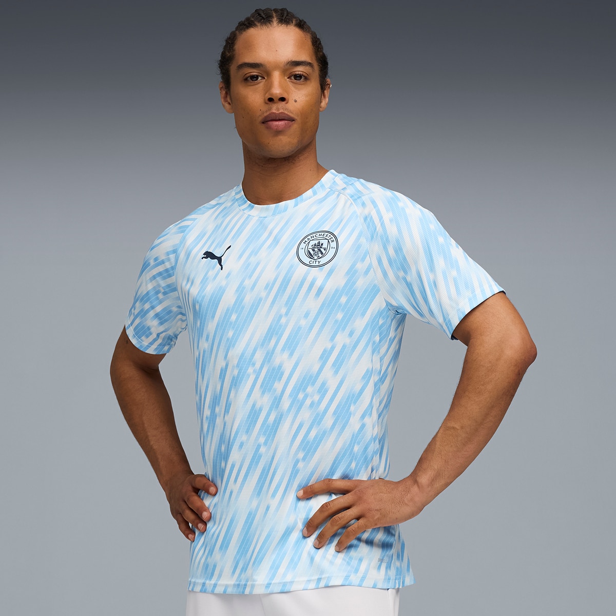 T-shirt de Futebol de Homem MCFC Warm Up Jersey Azul-1