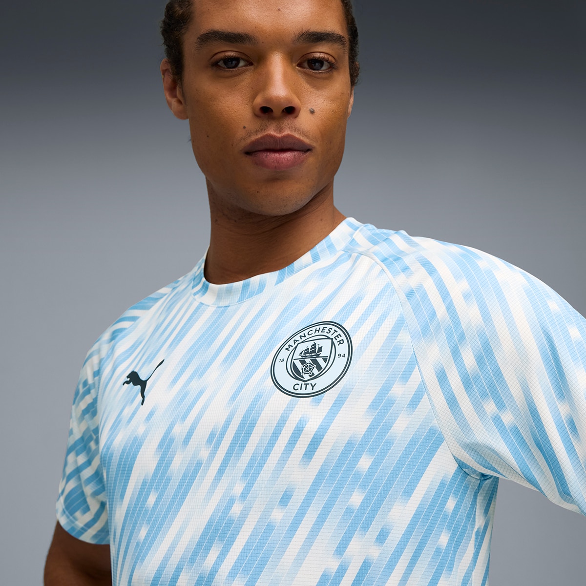 T-shirt de Futebol de Homem MCFC Warm Up Jersey Azul-3