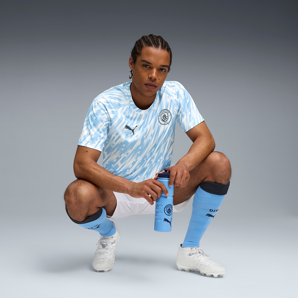 T-shirt de Futebol de Homem MCFC Warm Up Jersey Azul-5
