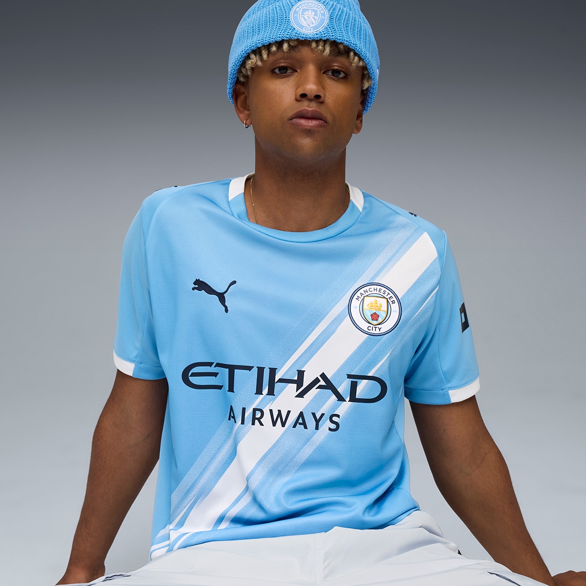 T-shirt de Futebol de Homem MCFC Home Jersey Réplica Azul-3