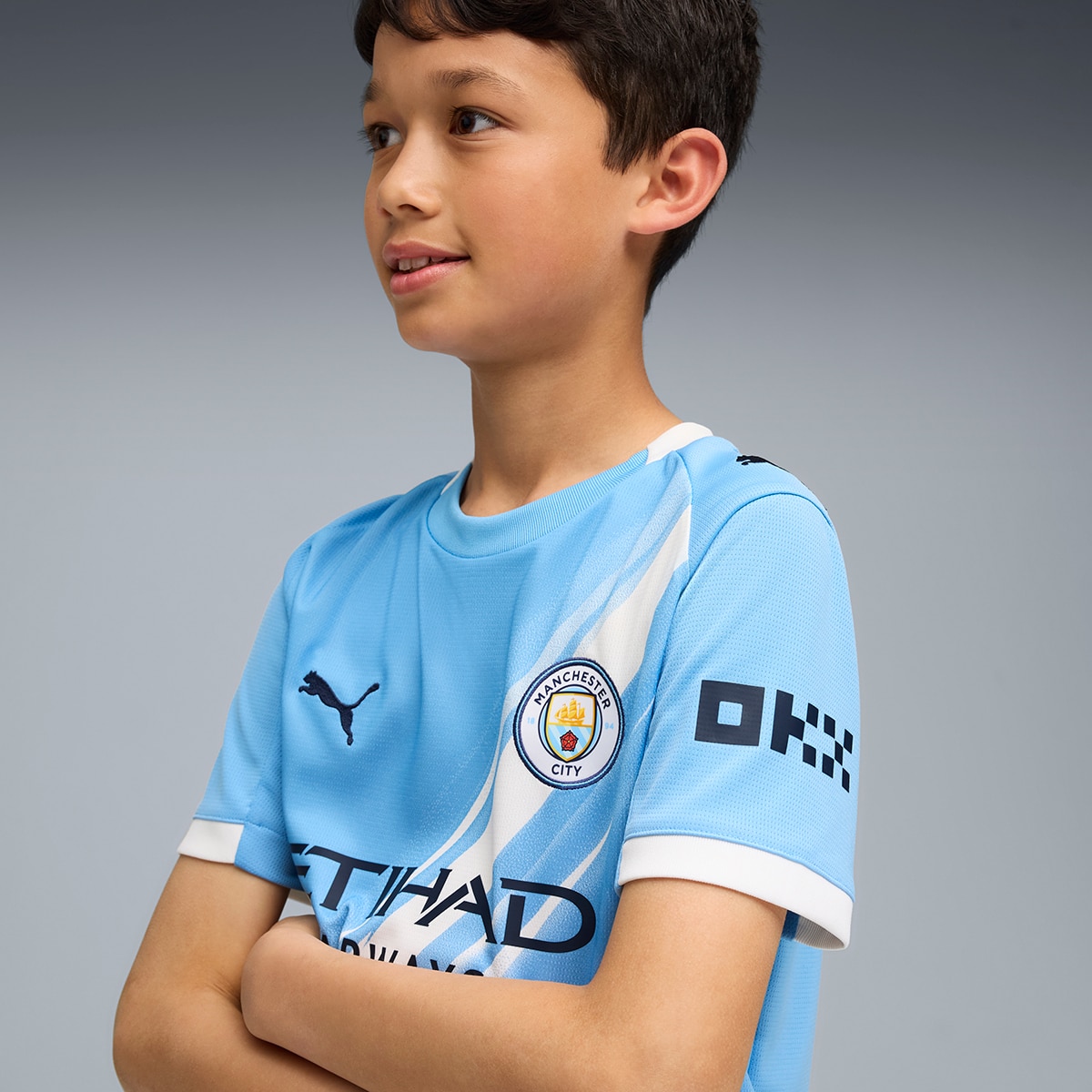 T-shirt de Futebol de Homem MCFC Home Jersey Réplica Jr Azul-3