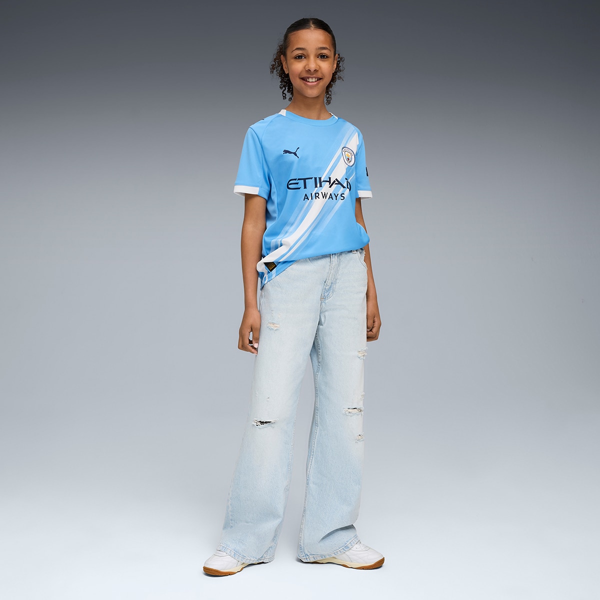 T-shirt de Futebol de Homem MCFC Home Jersey Réplica Jr Azul-4