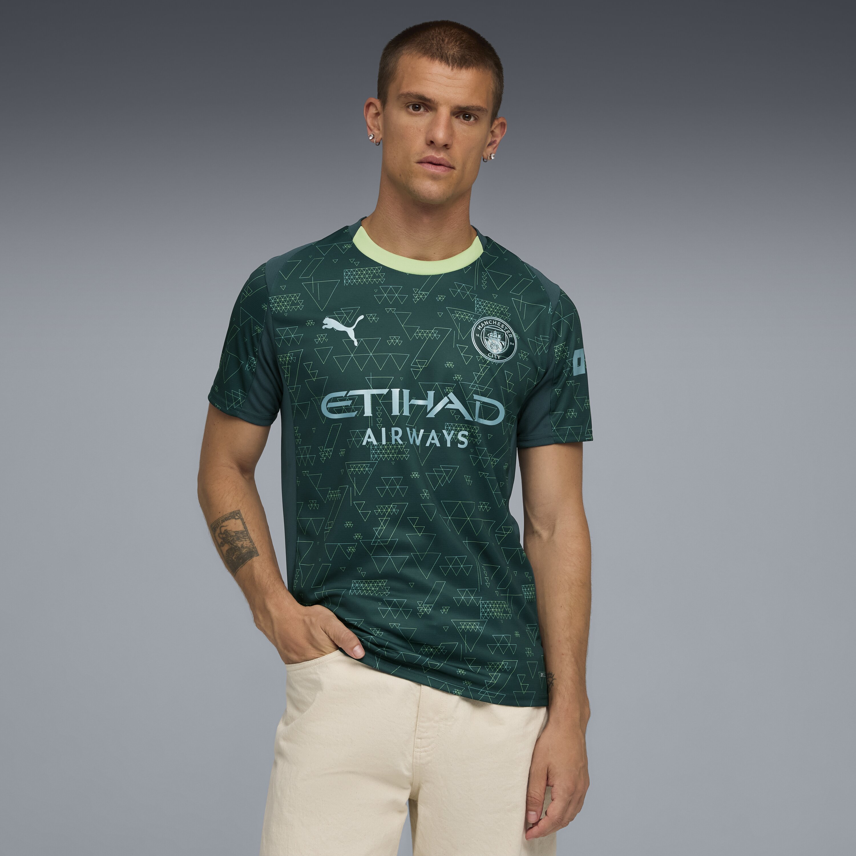 T-shirt de Futebol de Homem MCFC 4th Jersey Replica Verde-3