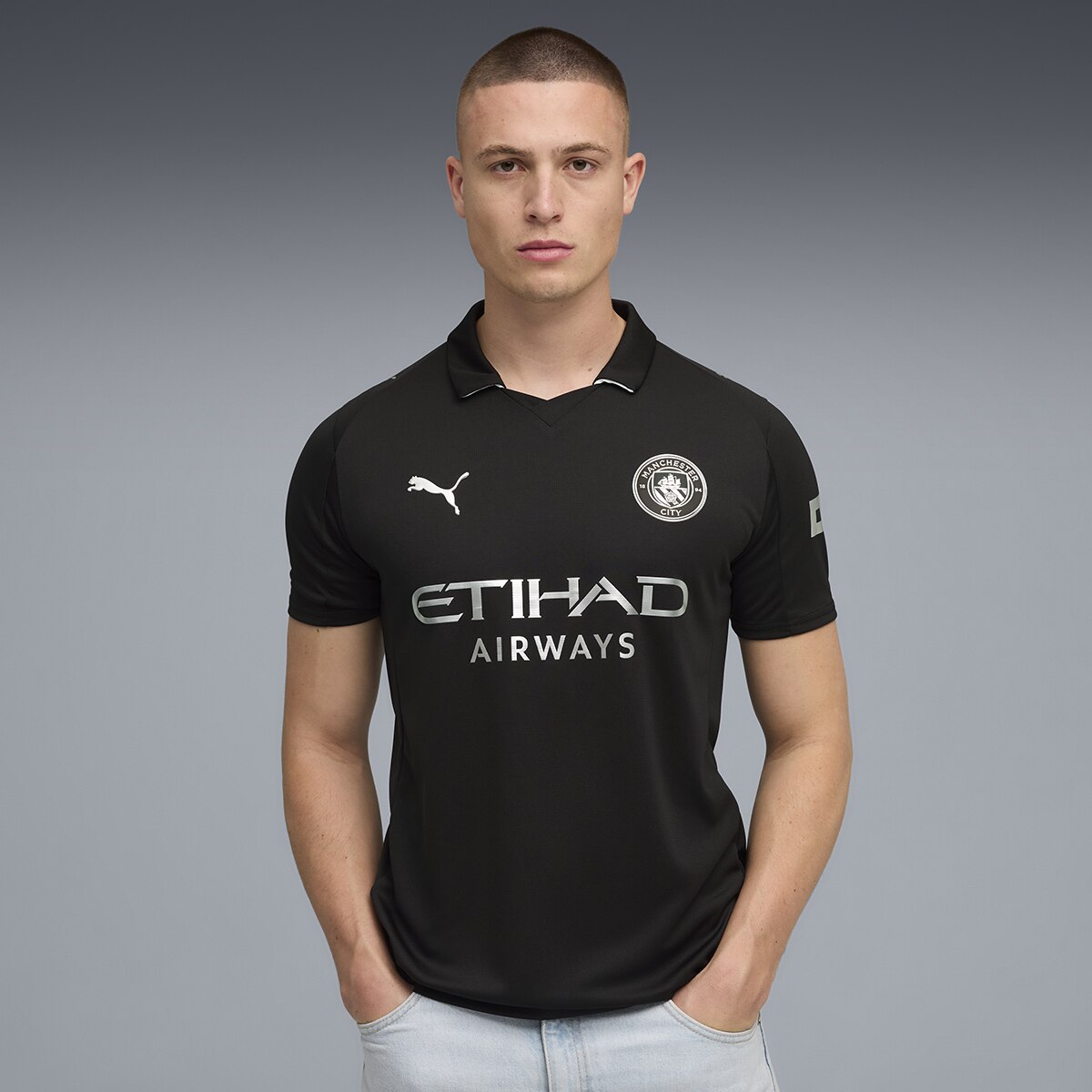 T-shirt de Futebol de Homem MCFC Away Jersey Replica Preto-3