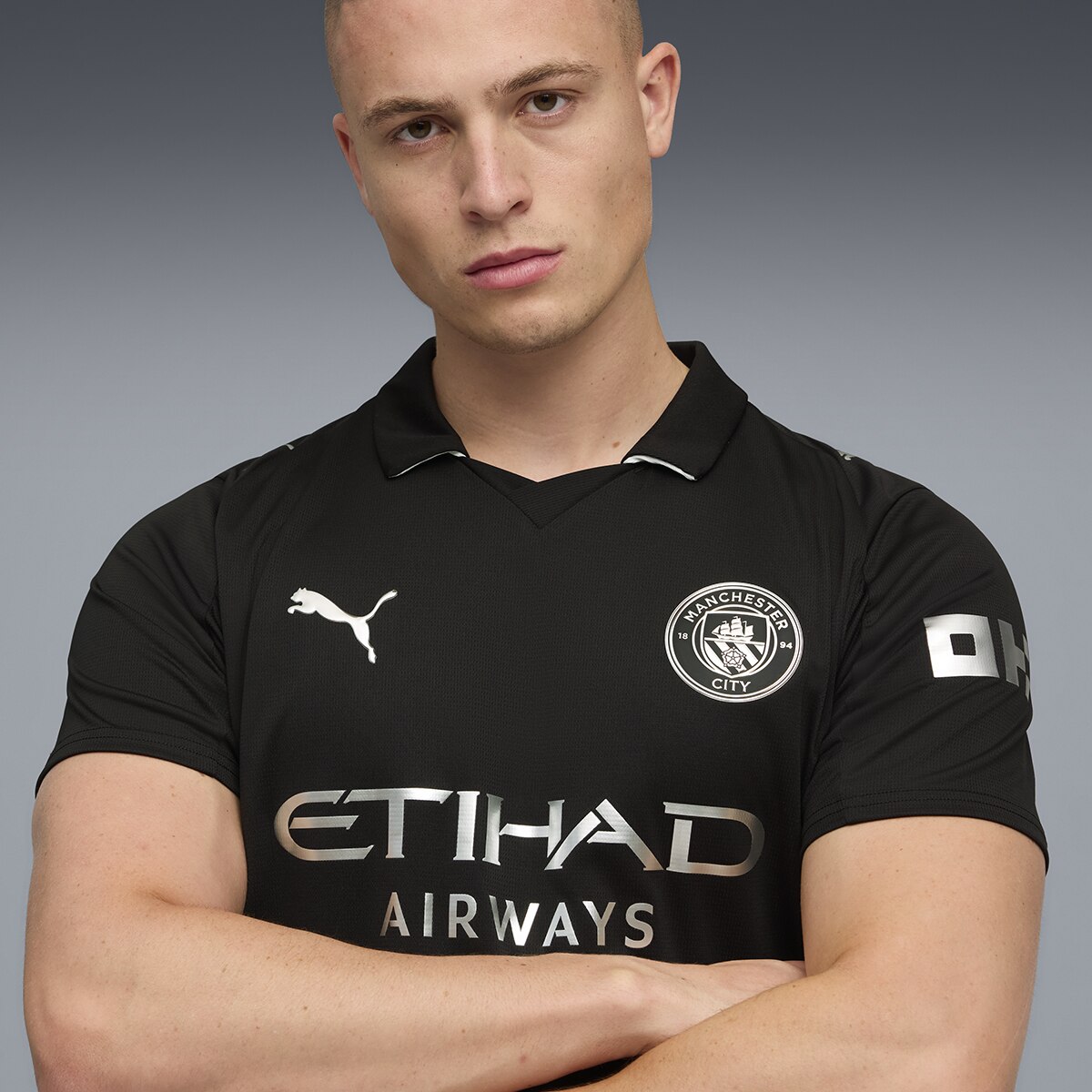T-shirt de Futebol de Homem MCFC Away Jersey Replica Preto-4