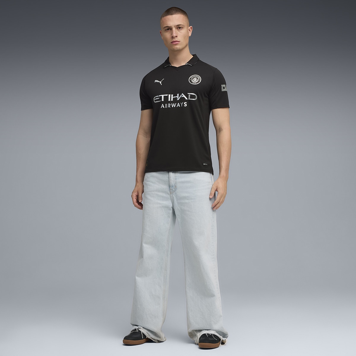 T-shirt de Futebol de Homem MCFC Away Jersey Replica Preto-5
