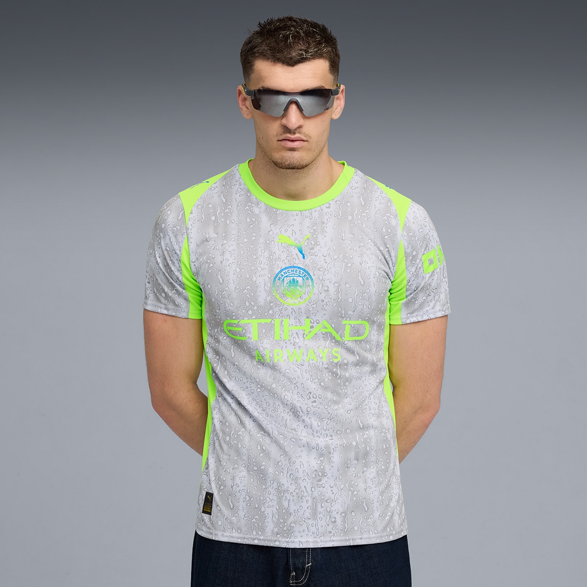 T-shirt de Futebol de Homem MCFC 3rd Jersey Replica Azul-3