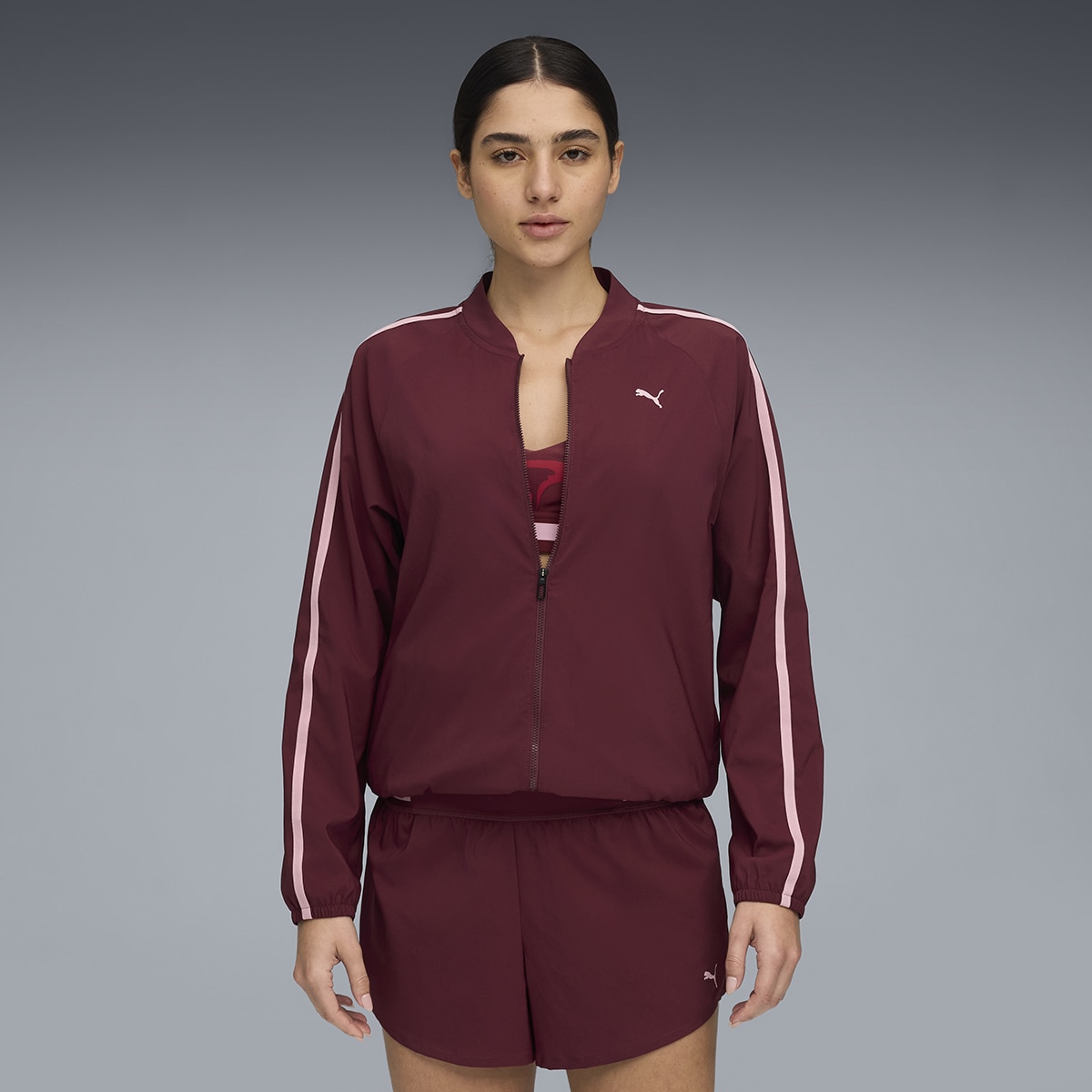 Casaco W Floral Ribbon Woven Full Zip de Mulher Vermelho-3