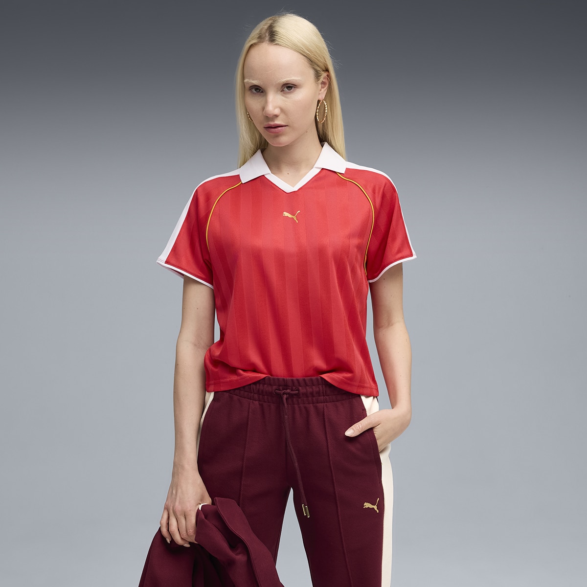 T-shirt T7 Relaxed Football Jersey de Mulher Vermelho-3