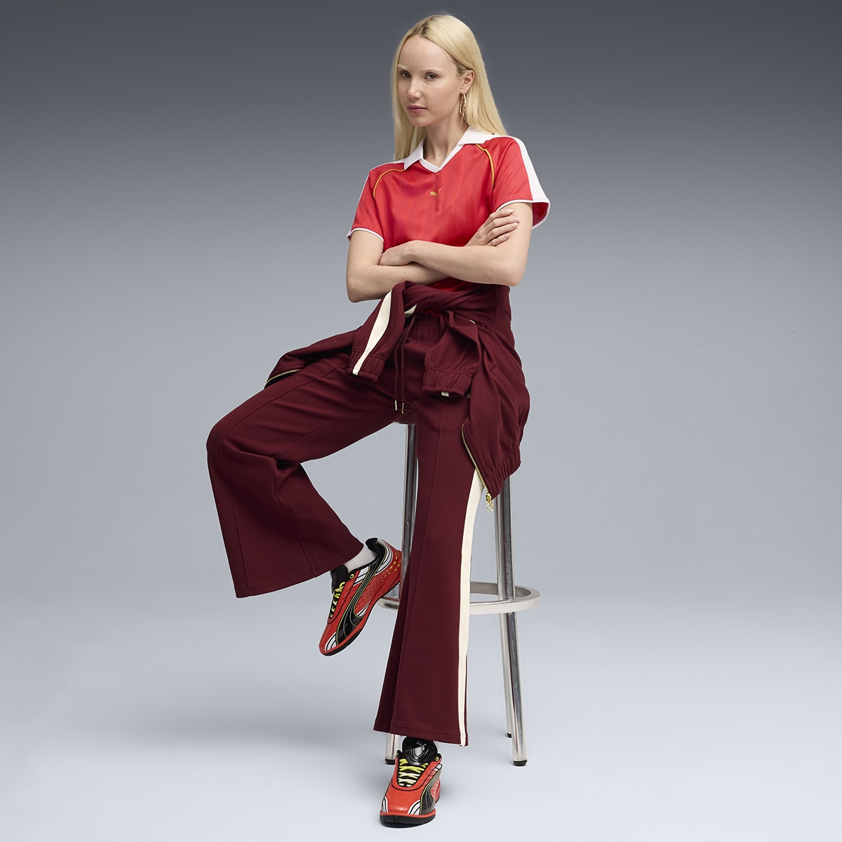 T-shirt T7 Relaxed Football Jersey de Mulher Vermelho-5