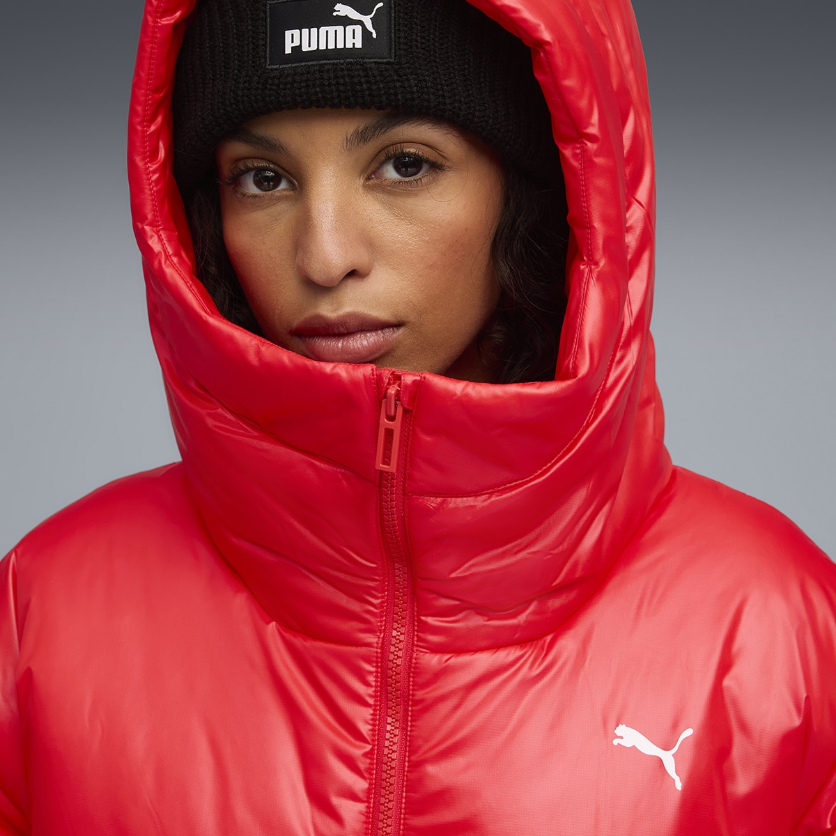 Sobretudo Wardrobe ESS Shiny Hooded Padded de Mulher Vermelho-3