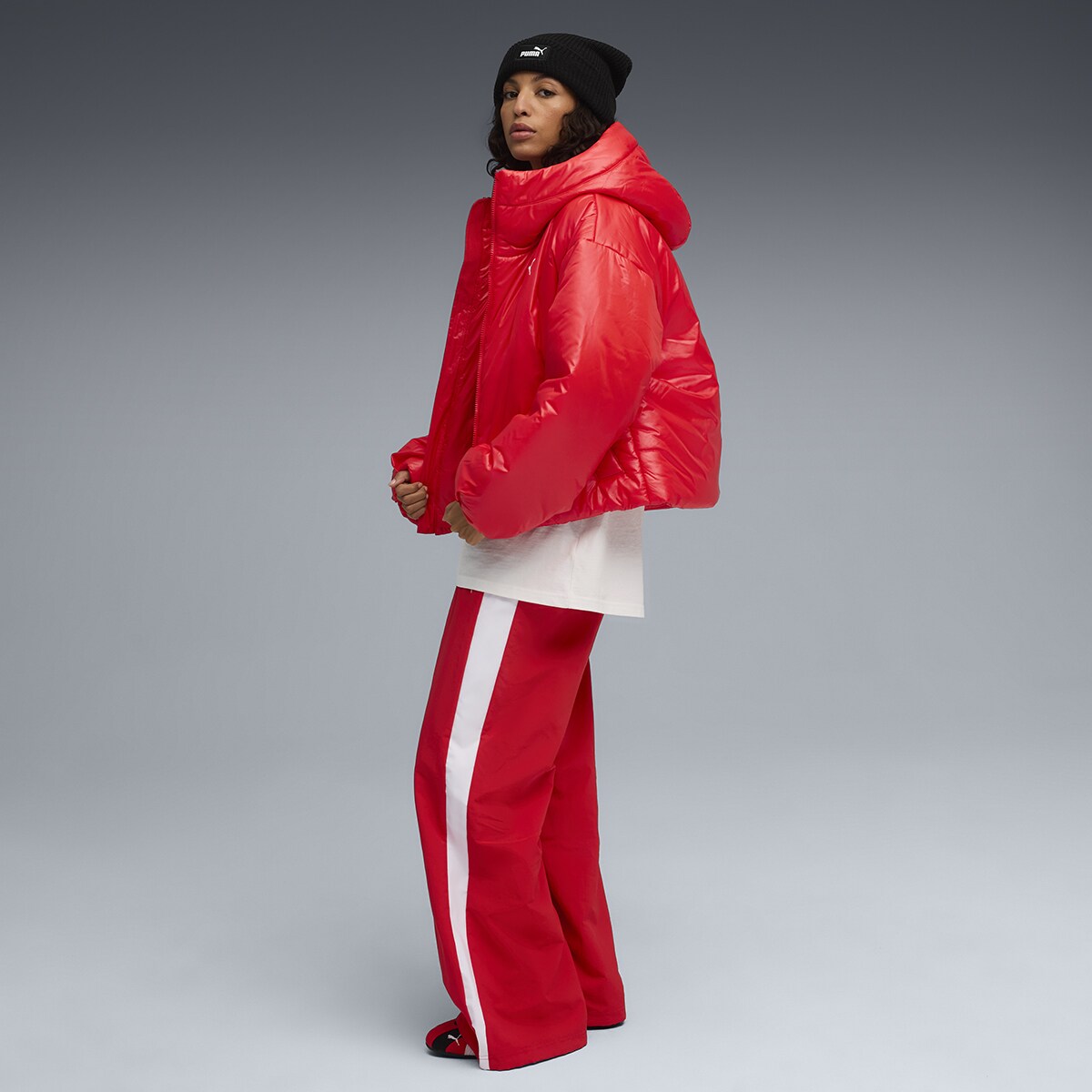 Sobretudo Wardrobe ESS Shiny Hooded Padded de Mulher Vermelho-4